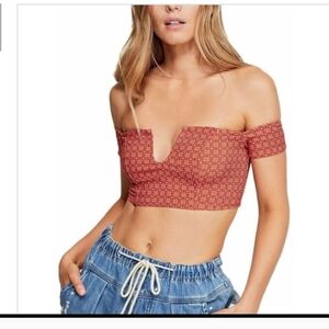 FP Movement by Free People Red Patterned Crop Top